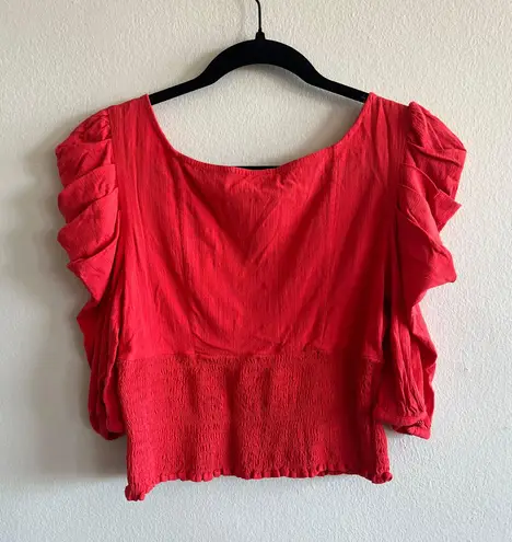 Free People Red Ruffled Blouse