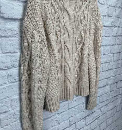 Marie Oliver Chunky Cable Kint Sweater Womens Size L Blush Pink Mock Neck Wool - Image 2