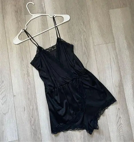 Vintage Lace Romper satin wrap teddy womens Black (medium) lingerie sleep dark