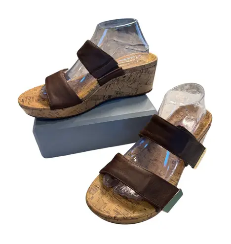 Vionic Pepper Brown Leather Cork Wedge Slip-On Sandals Comfort Arch Support 10