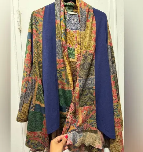 Soft Surroundings Izmir Topper Scarf Gold Blue Mixed Print Cardigan Boho