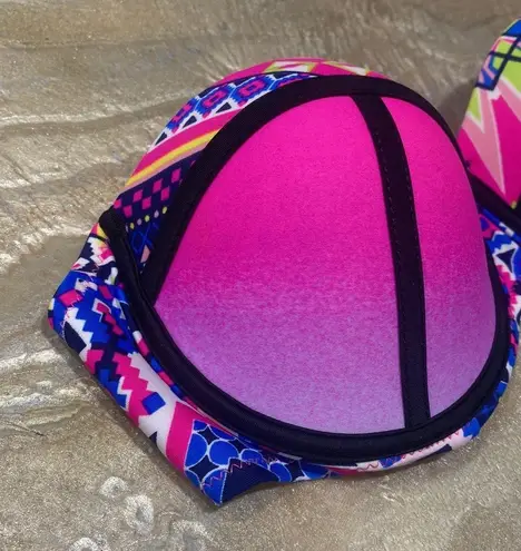 Coral Tropics Bikini Top Size M Bandeau Strapless Underwire Tribal