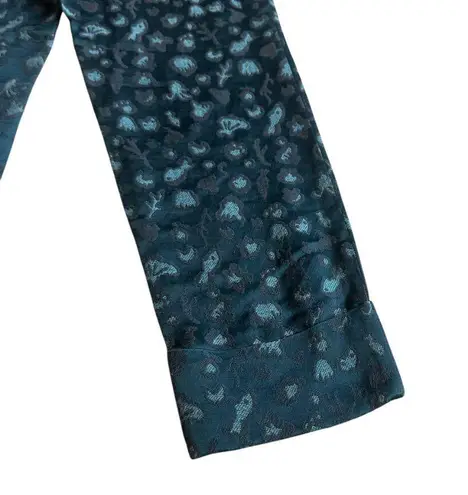 Tsumori Chiatso Cropped Length Slacks Pants Teal Print Trousers Size 10 Women's Green