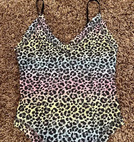 Hanky Panky Rainbow Leopard Print Lace Thong Bodysuit