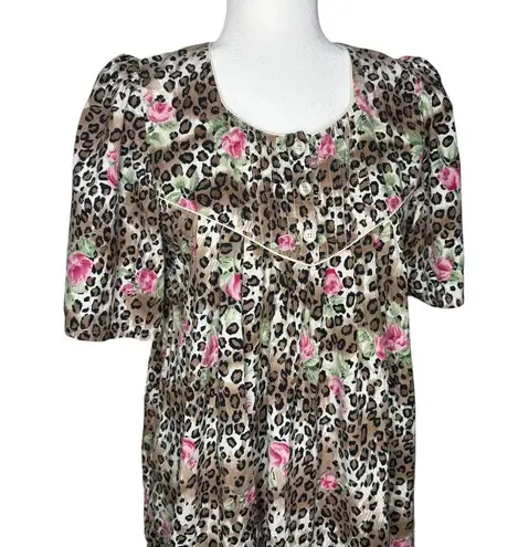 1980s Vintage Barbizon S Animal Print Floral Nightgown Muumuu House Dress Cotton