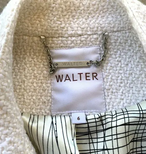 Walter Baker Walter Tweed Knit Wool Blend Ruched Snap Swing Blazer Jacket Ivory White Size 6