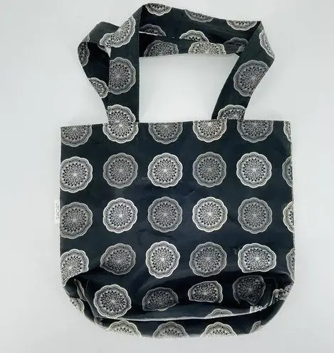 Sachi Shop Pack & Go Black and Grey / Gray Medallion Mandala Nylon Tote