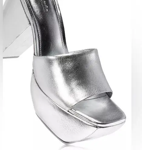 Cult Gaia Nadia Platform Sandals in Shiny Silver, NWT, Size EU 37