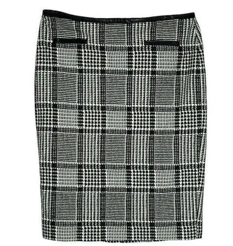 Talbots  Skirt Women 6 Black White Plaid Pencil Straight Neutral Preppy Corpcore