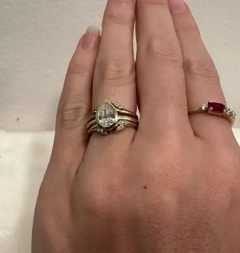 Diamond wedding ring wrap guard! 14K gold vintage style double band!