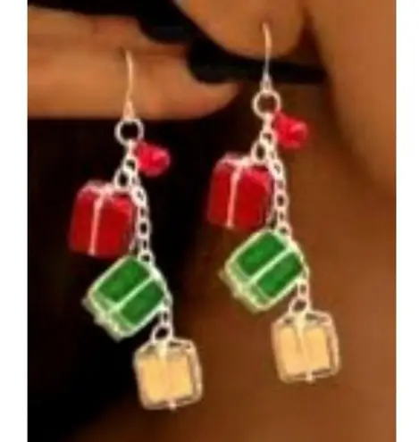 Christmas Gift Earrings Dangle Hooks New Festive Presents Holiday Party … Red