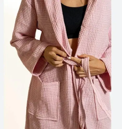 Relaxqua Vintage Pink Belted Waffle Hooded Robe Women's Made in Italy Size M Size M