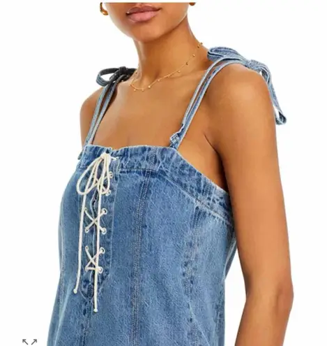 RE/DONE Flounce Denim Frayed Sleeveless Mini Dress Size Small Casual