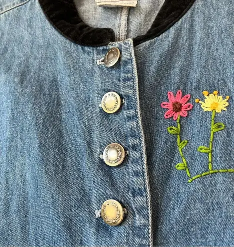 Vintage Vest Denim Velvet Western Embroidered Festival Y2K 90s Rachel Friends Blue Size L