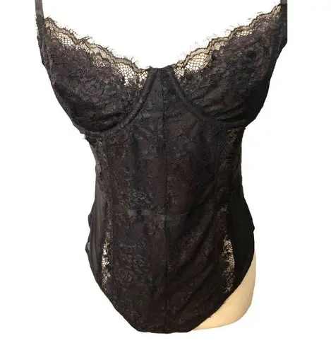 Iris  black lace teddy with underwire bra cups size XL