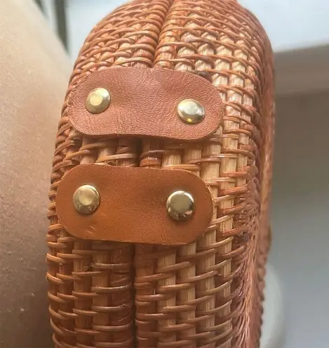 Handmade Rattan Crossbody Bag Floral Lining Leather Strap Boho Summer