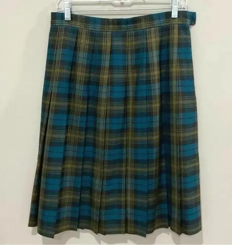 L.L.Bean  Vintage Pleated Skirt Wool Plaid Sz 12 Made in USA Academia Vntg Vtg