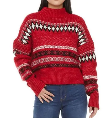 299. Daily Thread cropped, high neck, soft fair isle sweater Red Size M