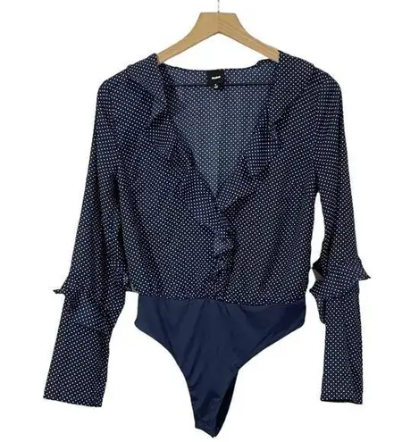 NUDE Polka Dot Ruffle Long Sleeve Thong Bodysuit