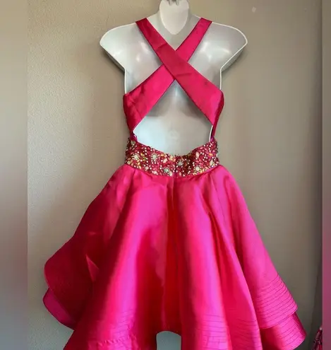 Mac Duggal Bright Pink A-Line Fit & Flare Floral Beaded Petticoat Formal Dress 2