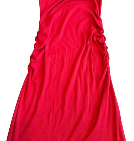 Michael Stars Evereve One Shoulder Stretch Dress Red Ribbed Ruching Size XL