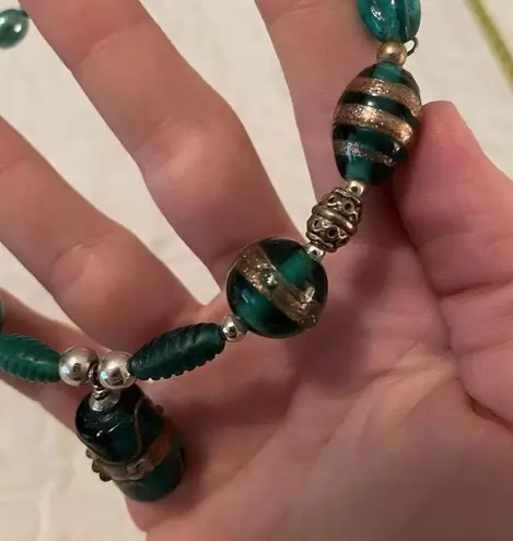 Women’s Bead Costume Necklace Beaded Blue / Green Glass Bronze Tone Choker