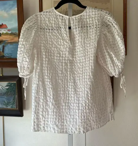 English Factory White Smocked Tie Front Blouse