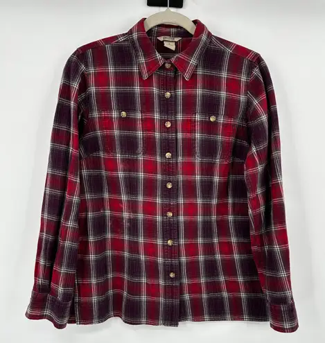 Duluth Trading Co Womens Plaid Flannel Shirt Long Sleeve Button Small Red