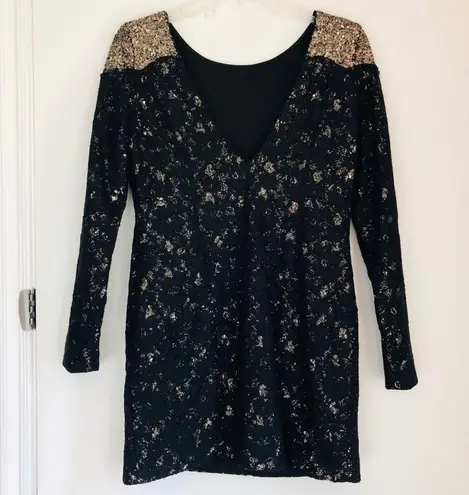 Antik Denim Antik Batik Black Gold Ricci Sequin Lace Mini Dress NWT M