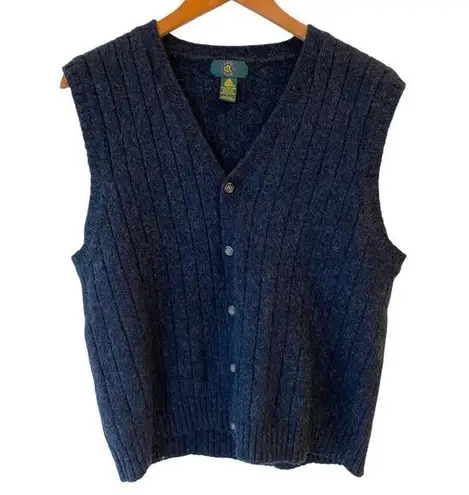 Club Room 100% Pure Wool Striped Button Front Sweater Vest Black Women's Large