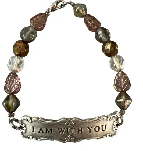 Vintage Silver Tone I Am With You Glass Beaded Stretch Bracelet Inspirational