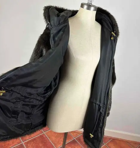 Charles Klein Hooded Reversible Faux Fur / Silk Coat Size 3X Black