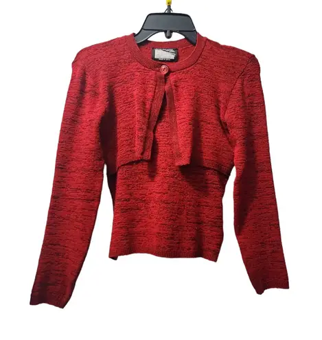 Vintage Red Knit Cardigan Top Set Long Sleeve Button Up Sweater Size S