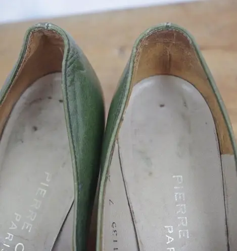 Pierre Cardin 60's Vintage Paris Green Leather Buckle Front Heels 7AA