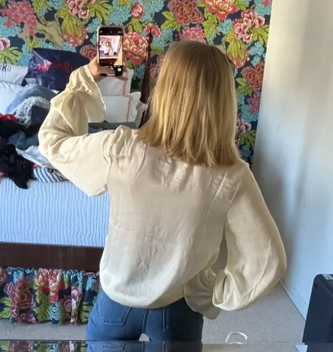 We Wore What Ruffle Button down Blouse In beige