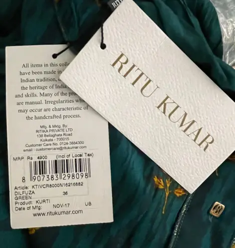 Ritu Kumar NWT Loose Fit Teal Green Floral Printed Kurti Size 36 (US Medium)