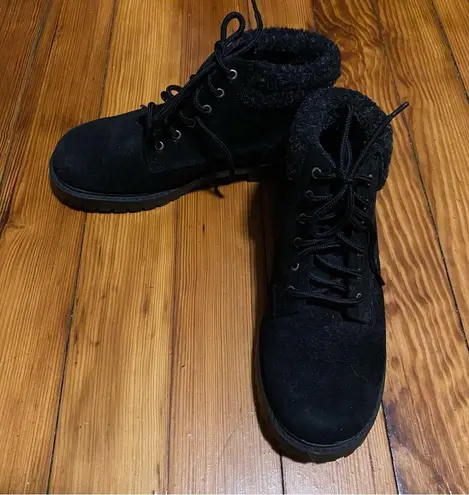 Predictions Womens Leather Boots Black Suede Lace up Cuff Ankle Size 7