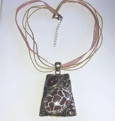 Brown and Cream Chunky Retro Boho Pendant Necklace