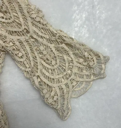 Gatsby Art Deco Style Bohemian Ivory Crochet Blouse Sz One Size Minimalist Tan