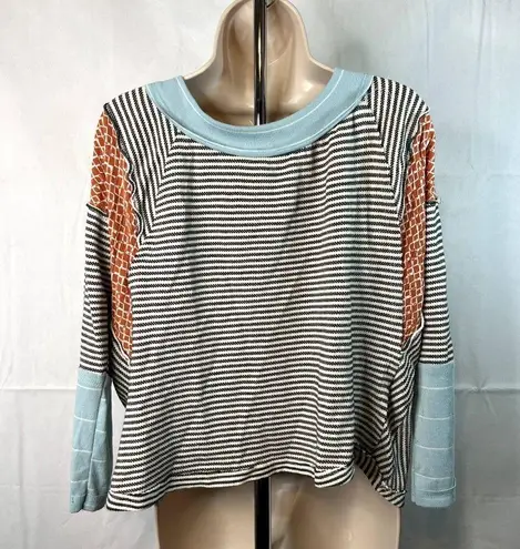 Ces Femme Boho Patchwork Long Sleeve Scoop Neck Blouse Size Small