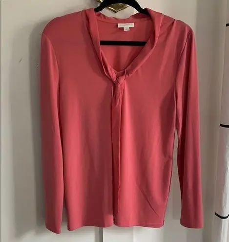 Charter Club Women's Tie Neck Pink Long Sleeve Top Crepe Like Size M Work Casual