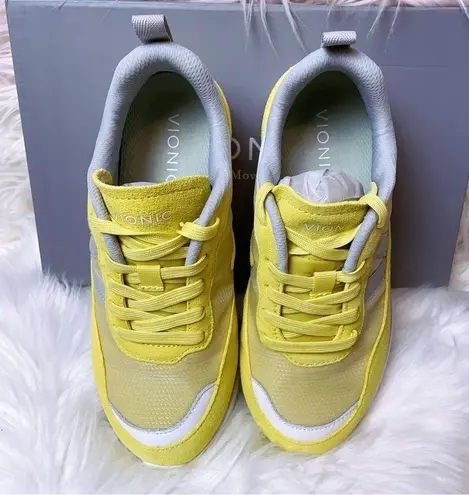 Vionic Ayse Womens Suede Trim Lace Up Athletic Running Shoes in Yellow Size 6
