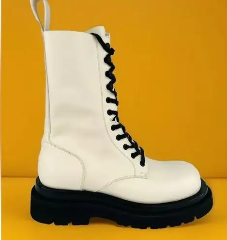 Bottega Veneta Lug Boot Military Calf Leather Lace-up White Combat Boots EU 39.5