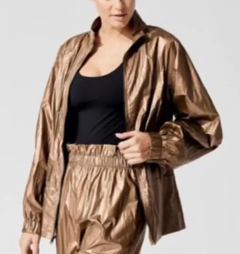 Carbon 38 Gold Crinkle Track Jacket Lace Back XS