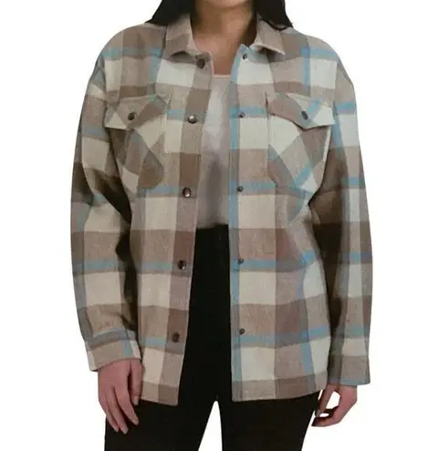 HFX Women's Gray Brown and Light Blue Wool Blend Shirt Jacket Medium