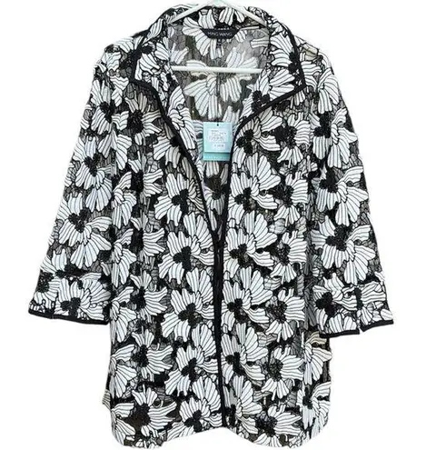 Ming Wang NWT Blazer Top Black White Floral Embroidered Size XL Retail $235.00