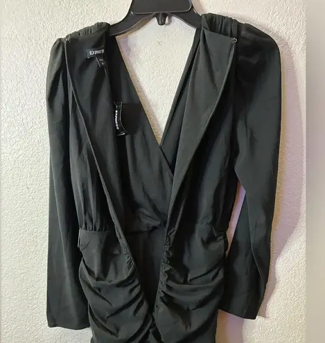 EXPRESS 🆕 Black Long Sleeve Elegant Design Wrap Flower Rouched Dress S🆕