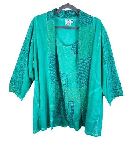 Parsley & Sage Sea Green Embroidered Tank 3/4 Sleeve Open Blouse Set Size 2X thumbnail 1