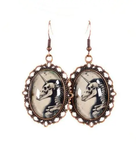 Handmade Gothic Victorian "Ethereal Bones" Gothic Skeleton Unicorn Cameo Earrings