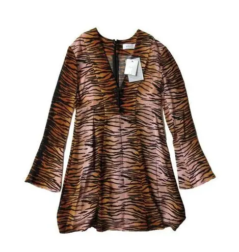 ALC Frank NWT A.L.C. ALC Brinkley in Tiger Silk Crepe de Chine Bell Sleeve Mini Dress 0